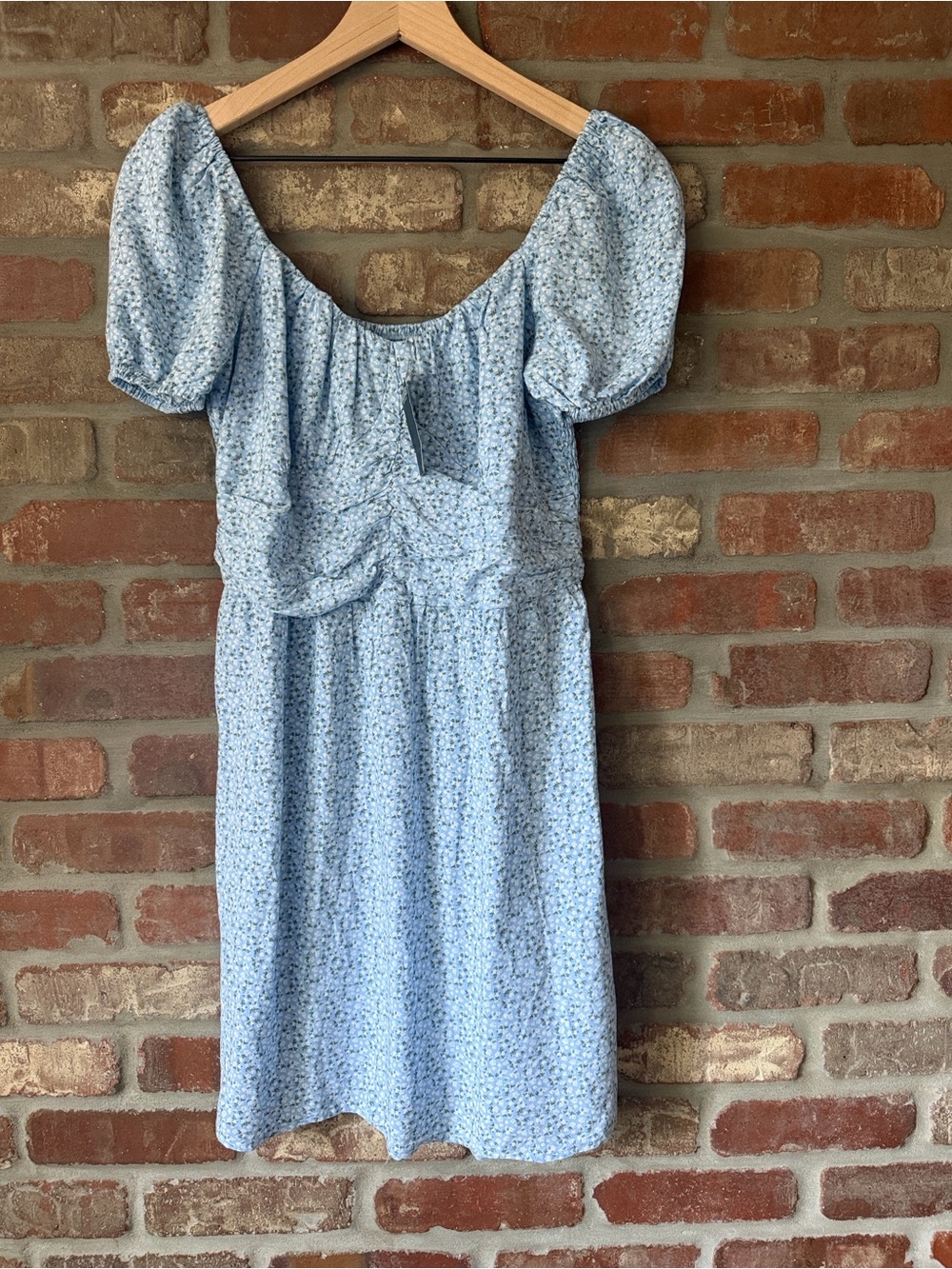Hollister Light Blue Ditsy Floral Puff Sleeves Milkmaid Mini Dress